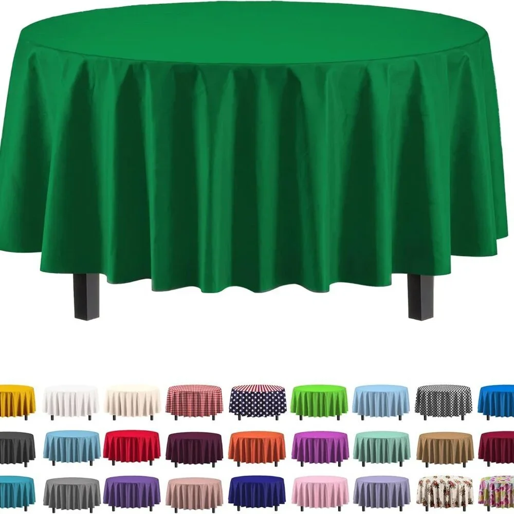 Waterproof 12-Pack Premium Plastic Tablecloths - 84in Emerald Green Round Cover